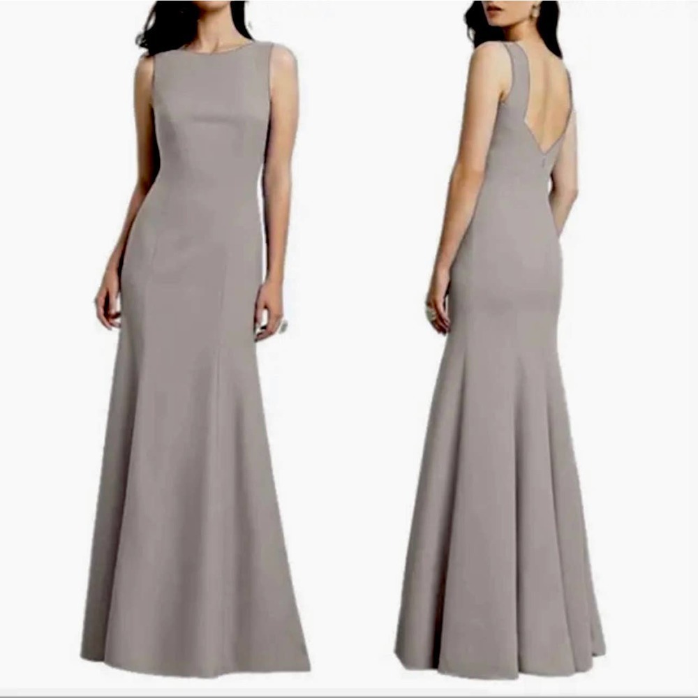 Dessy Collection Size 14 NEW Charcoal Gray Low-Back Bateau-Neck Full Maxi Gown